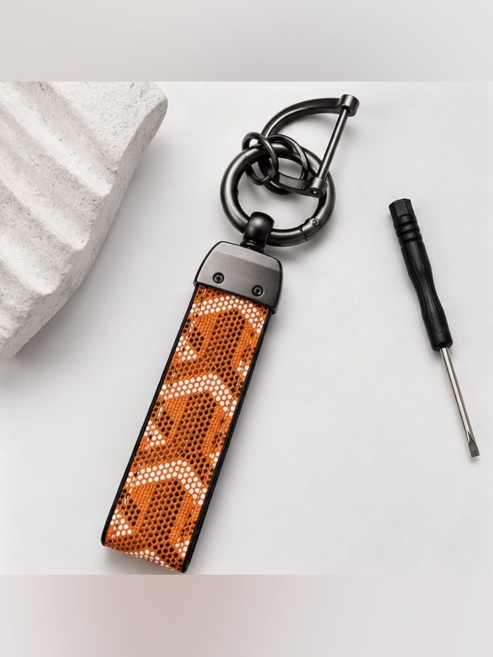 Textured Orange Leather Key & Card Holder Keychain